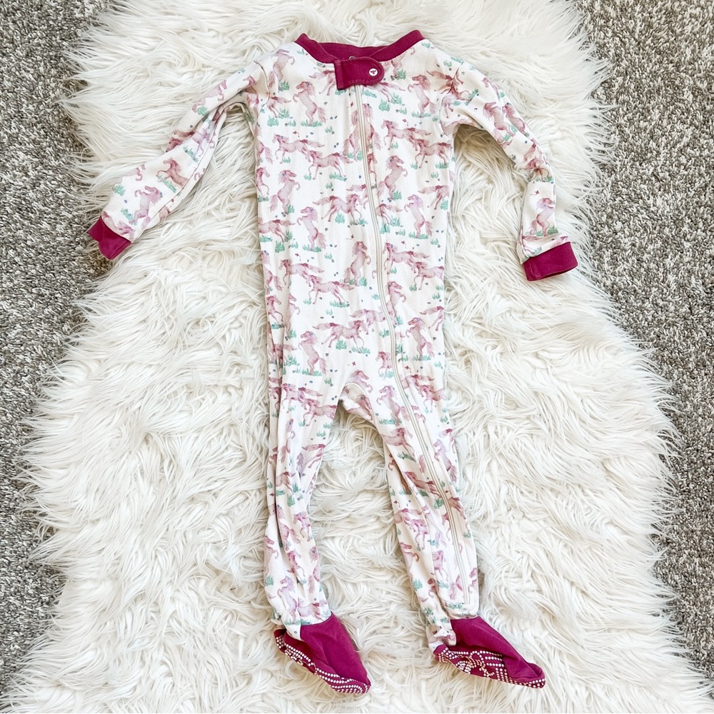 Burt’s Bees Baby Pink Horse Zip Footie Pajamas 18M